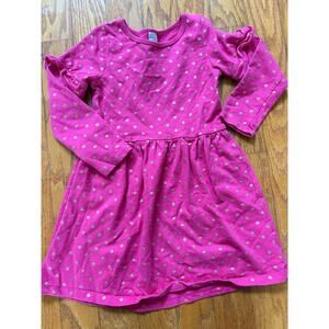 Carter's Kids 6/6X Long Sleeve Hot Pink Gold Polka Dot Knit Dress Ruffle